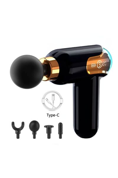 Gomax 4 Başlıklı Darbeli Titreşimli Şarjlı Lcd Ekranlı Sporcu Masaj Tabancası Masaj Aleti