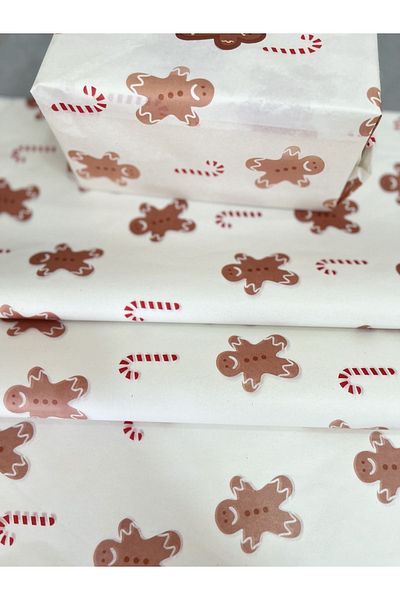 Meyofficial Christmas themed gingerbread man and candy cane plush wrapping paper 50*70 cm