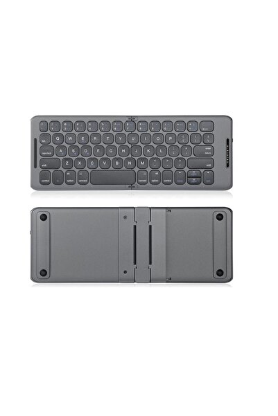 TahTicMer Katlanabilir Bluetooth Klavye Ultra İnce Taşınabilir Şarj Edilebilir Kablosuz Mini Klavye Gri