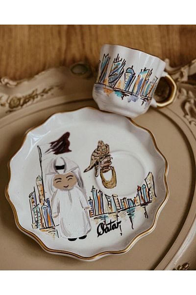 Store كوب قهوة تركي بتصميم خاص مرسوم يدويًا على شكل قطر - هدية