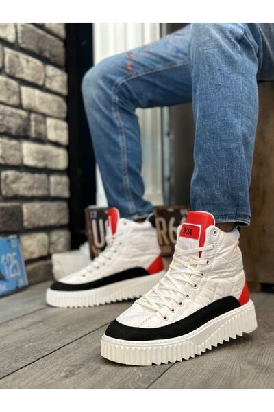 TUGERDİ Tugerdi White Parachute Fabric Red Detailed High Sole Half Ankle Spor...