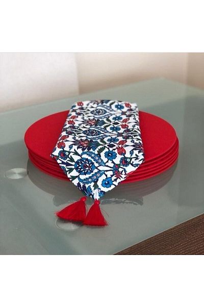 Dream Home Aslıdreamhome Alergăr american și de serviciu, Alergă cu model de gresie, Set 6 piese MDF Supla roșu