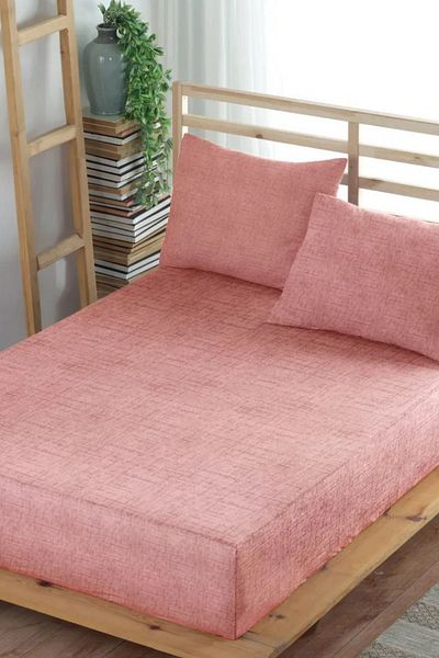 Formeya Adelya Doppeltes gemustertes elastisches Spannbettlaken - 160x200 cm + 2 Kissenbezüge