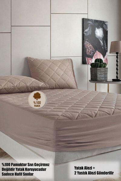 Formeya Pamukkale-Matratzenset, Braun – 100 % gesteppte Baumwolle, 2 Kissenbezüge (11 Größen)