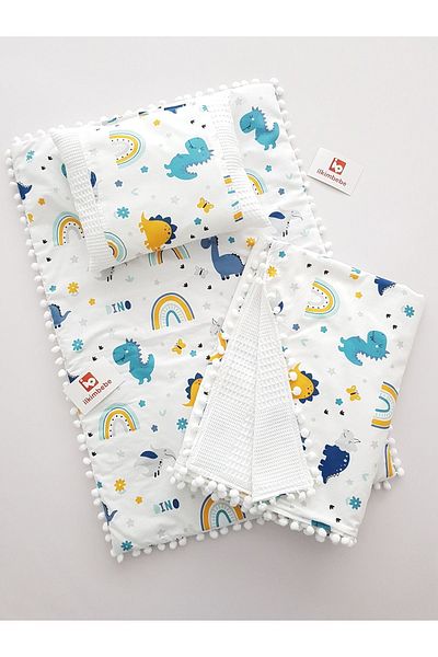 ilkimbebe Baby Blanket Bottom Opening Set - Cushion, Muslin, Baby Pillow, Newborn, Crib