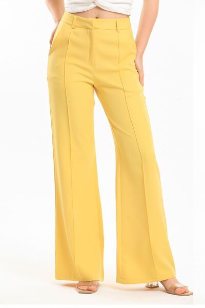 Sense Ornamental Stitched Hürrem Fabric Wide Leg Trousers| Pnt34239 Yellow