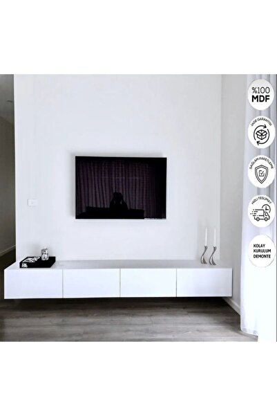 joy mob Joy Tv Ünitesi Tv Sehpası Alt Modülü Mat Beyaz Soft 240 Cm Mdf