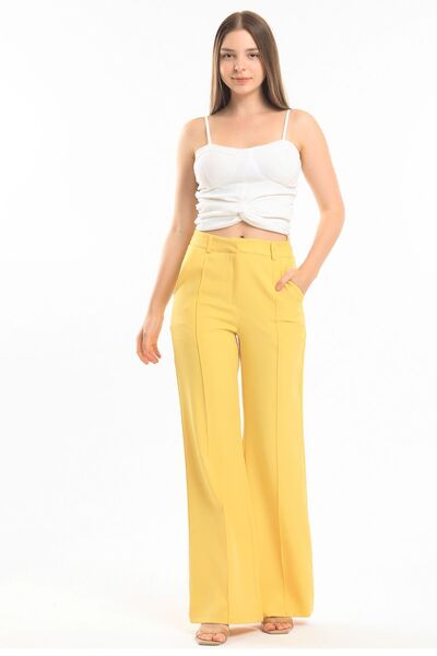Sense Pantaloni largi din țesătură Hürrem cu cusături ornamentale |   Pnt34239 Galben
