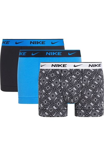 Nike Men's Stretch Cotton Elastic Waist Boxers - Black/Grey/Blue, Daily Use, Logo Detailed 000P