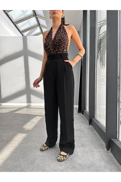 ESRAHELVACI Black Palazzo Trousers - Front Pleated