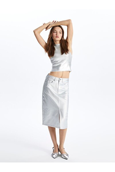 Dexia Florence - Πλεκτή Μπλούζα με Φύλλο Τυπωμένο - Ασημί Χρώμα