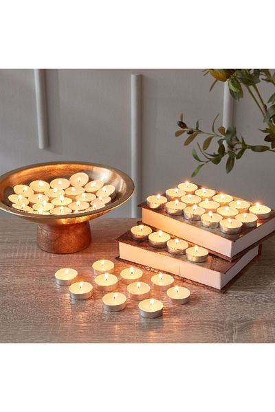 Home Box Qara 50-Piece Vanilla Tealight Candle Set - 19x19x2.5 cm