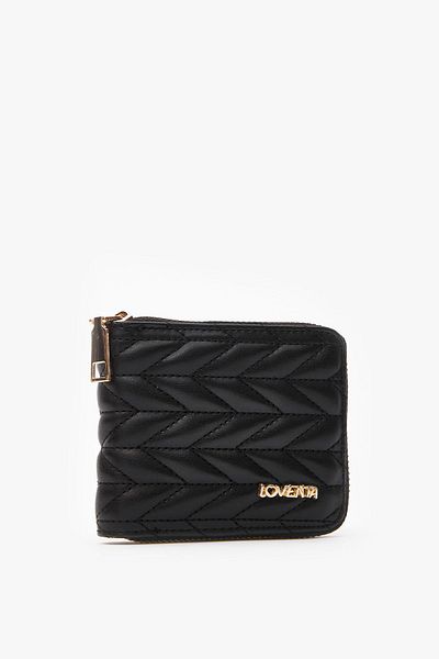 LOVENTA Embroidery Patterned Zippered Black Women's Wallet Belt
