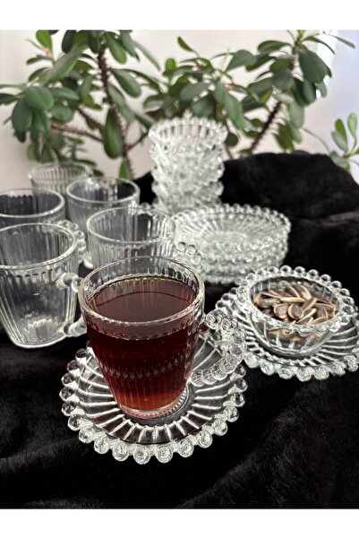 DİBA AVM 18 parça boncuk model bardak kase seti 6 bardak 6 tabak 6 kase