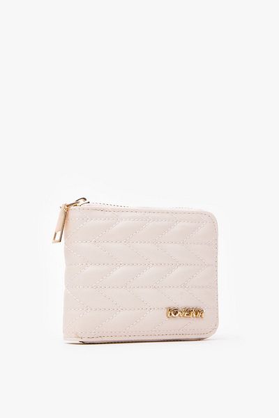 LOVENTA Embroidery Patterned Zippered Cream Women's Wallet Belt