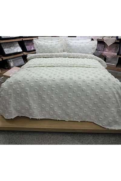 Irmak Ayşe Cream Διπλό Κάλυμμα - Πομπόν, 2 Μαξιλάρια 250x260 / 50x80