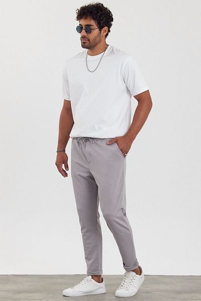 MADZEYMODA New Season Grey ανδρικό παντελόνι Jogger - Boyfriend Fit, Jacquard, Double Leg, Lycra Mz22008