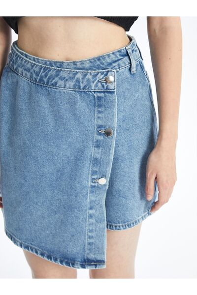 Dexia N009064 - Düz Mini Denim Şort Etek - Açık Mavi