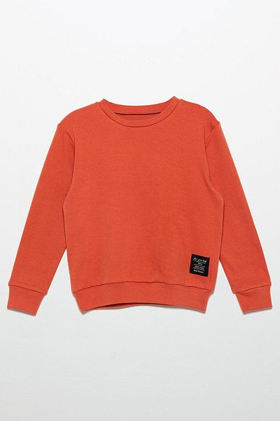 for you kids Label Detailed Sweatshirt Jogger Orange Bottom Top Set