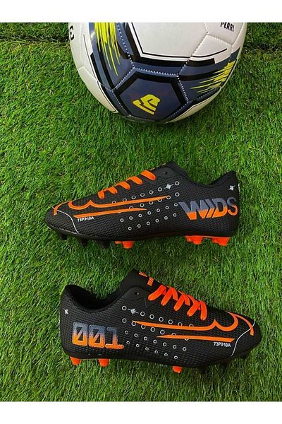YUSUFSHOES Pantofi Crampon Astroturf pentru baieti, negru portocaliu
