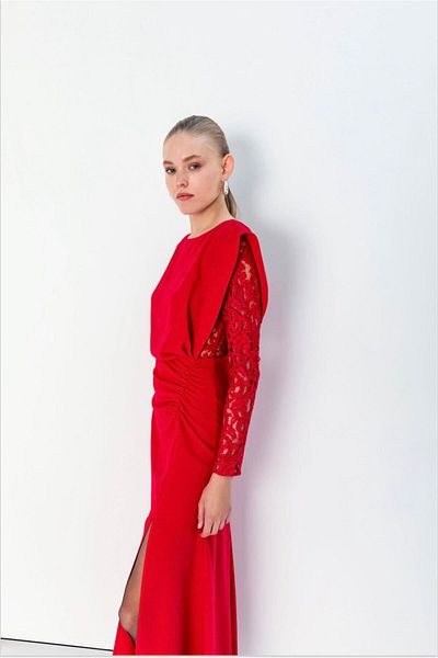 KAMEYA Long Lace Sleeve Detailed Dress