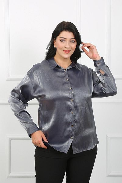 By Alba Collection Cămașă pentru femei de mărime mare - țesătură mono viscoză albastră