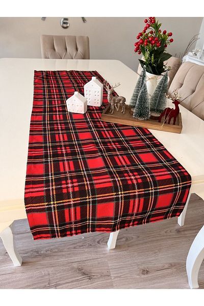 Ayd Home 43X140 cm Christmass Checkered Masahattı Noelleroğlu Red Newyear Rule Runner