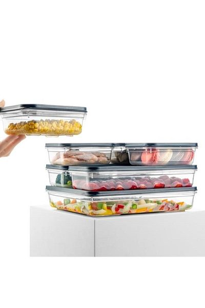 PANJI Anthracite 16 Piece Storage Container - Microwave and Freezer Compatible, 4X2600Ml 6X1200Ml 6X500Ml