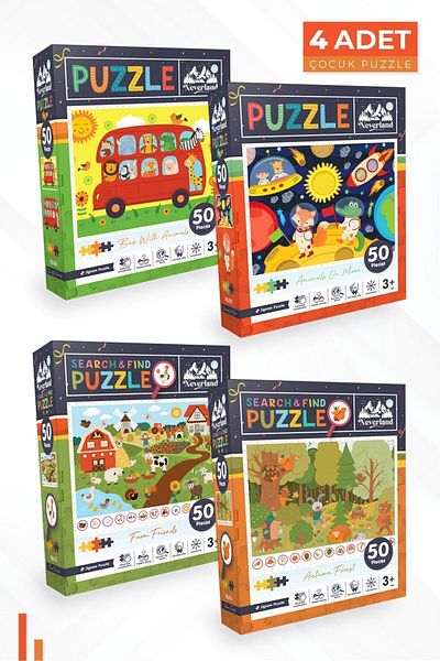 Neverland 50 P. Children's Puzzle - Animals Bus / Moon Animals / Farm Friends / Autumn Forest