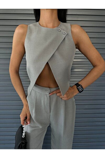 MYGİYİMİSTANBUL Σετ Γιλέκο και Παντελόνι - Σταυρός Λεπτομέρεια