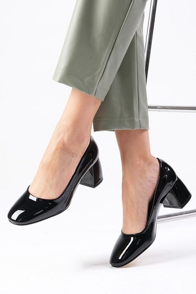 Mio Gusto Jade Black Patent Leather Mary Jane - Block Heeled Round Toe Women's Shoes