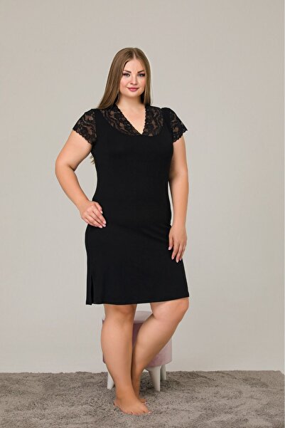 Lady Lingerie Γυναικείο νυχτικό Oversize με V λαιμόκοψη - Κοντό μανίκι και λε...