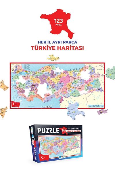 Blue Focus 2 Pieces Puzzle - 123 Pieces Turkije Map (Each Provincial Piece) and 100 Pieces World Map