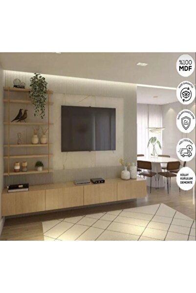 joy mob Ahşap Meşe Tv Ünitesi Sehpası Alt Modülü Masası 240 Cm Mdf