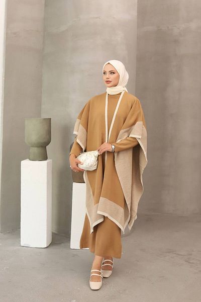 Neşeli Butik Πλεκτό Φόρεμα Hijab - Μανδύα Λεπτομερές, Γυναικείο, NMS018
