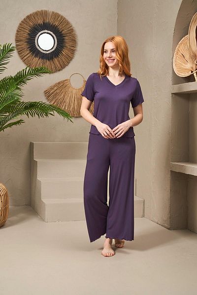 PJS 25109 Set pijamale cu mâneci scurte cu decolteu în V pentru femei