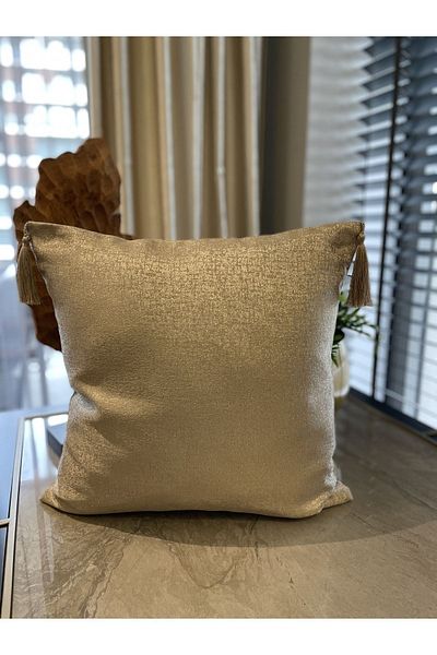 Decamor home غطاء وسادة رمي بشراشيب ذهبي لامع