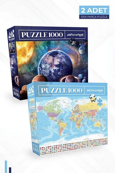 Neverland 2 PIECES 1000 PIECES PUZZLE - PLANETS and WORLD MAP-I