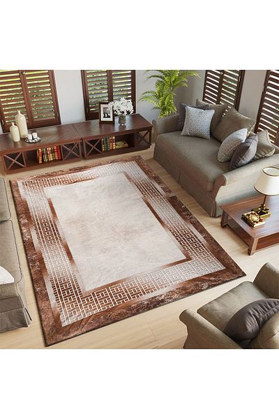 RENKLİBUTİK 6 M2 Modern Patterned Velvet Textured Carpet Cover - Non-Slip and Elastic