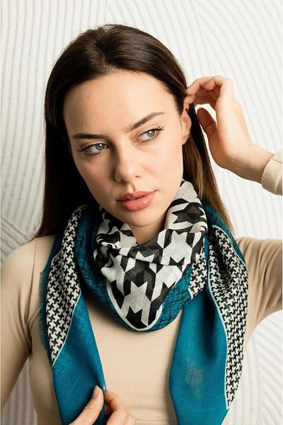 Modex Polo Craft Cotton Houndstooth Patterned Colorful Scarf Scarf (Size: 100X100)