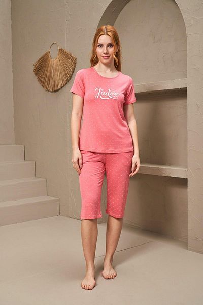 PJS 25164 Costum Capri cu mâneci scurte cu gât rotund pentru femei