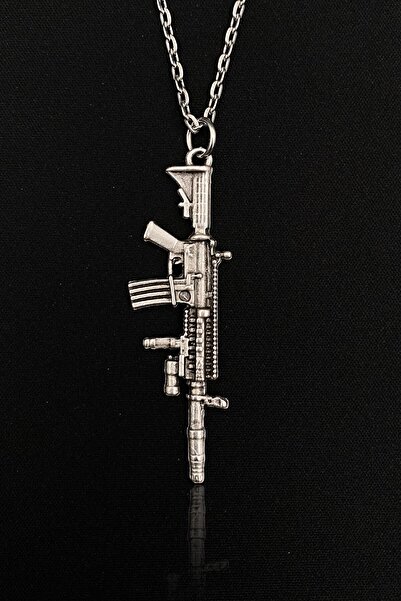 Safran Aksesuar M4 Silah - Pubg Fortnine Call Of Duty Model 925 Ayar Gümüş Kaplama Erkek Kadın Kolye