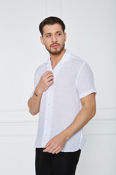 Paşahan Λευκό λινό πουκάμισο Comfort Fit