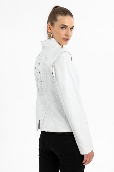 Deriderim Luila Perforated Lined White Genuine Leather Coat
