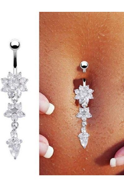 AyçaSilver Dangle Zircon Stone Daisy Belly Piercing Moon Silver