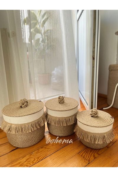 Bohemahomedecor Органайзер за кошници с капак от плетена юта