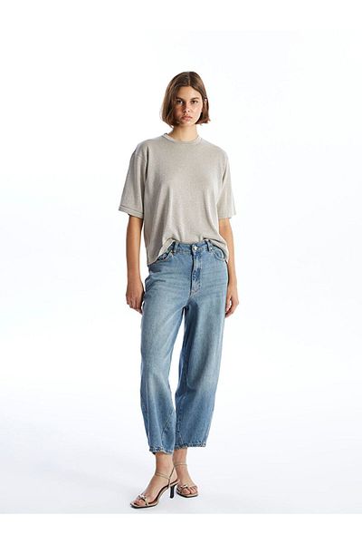 LC Waikiki Lcw Crew Neck Shiny Look Short Sleeve Oversize Women's Knitwear Sweater