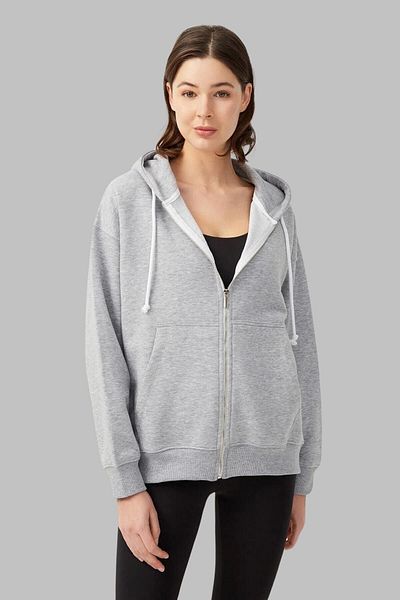 Nyda Collections Унисекс сив памучен кардиган Oversize - 3 прежди, с цип и джобове, щампа "Зимна любов на двойката"