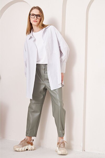 SİNDAL Deri Pantolon 4-6616 - HAKİ YEŞİL