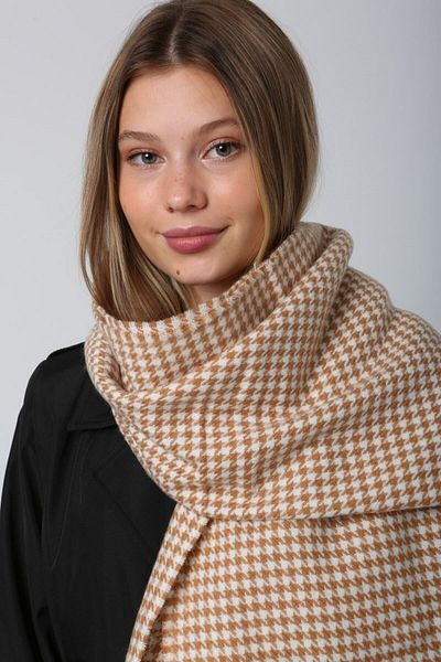 Luminos Butik Women's Mink Houndstooth Patterned Scarf - Shawl 70x180 Cm Sal1220